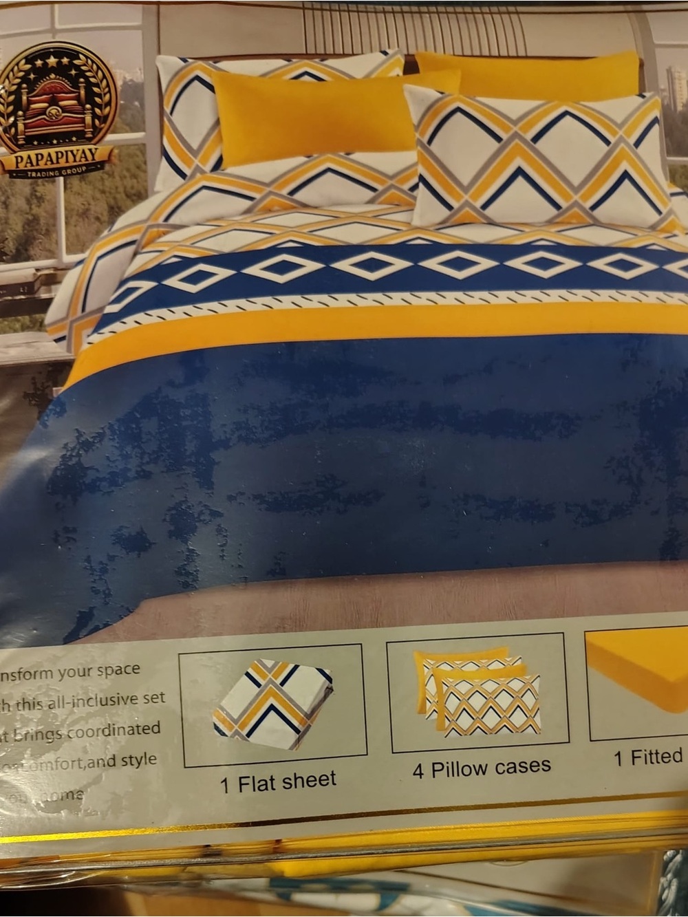 Gold & Navy Geometric Bedding Set